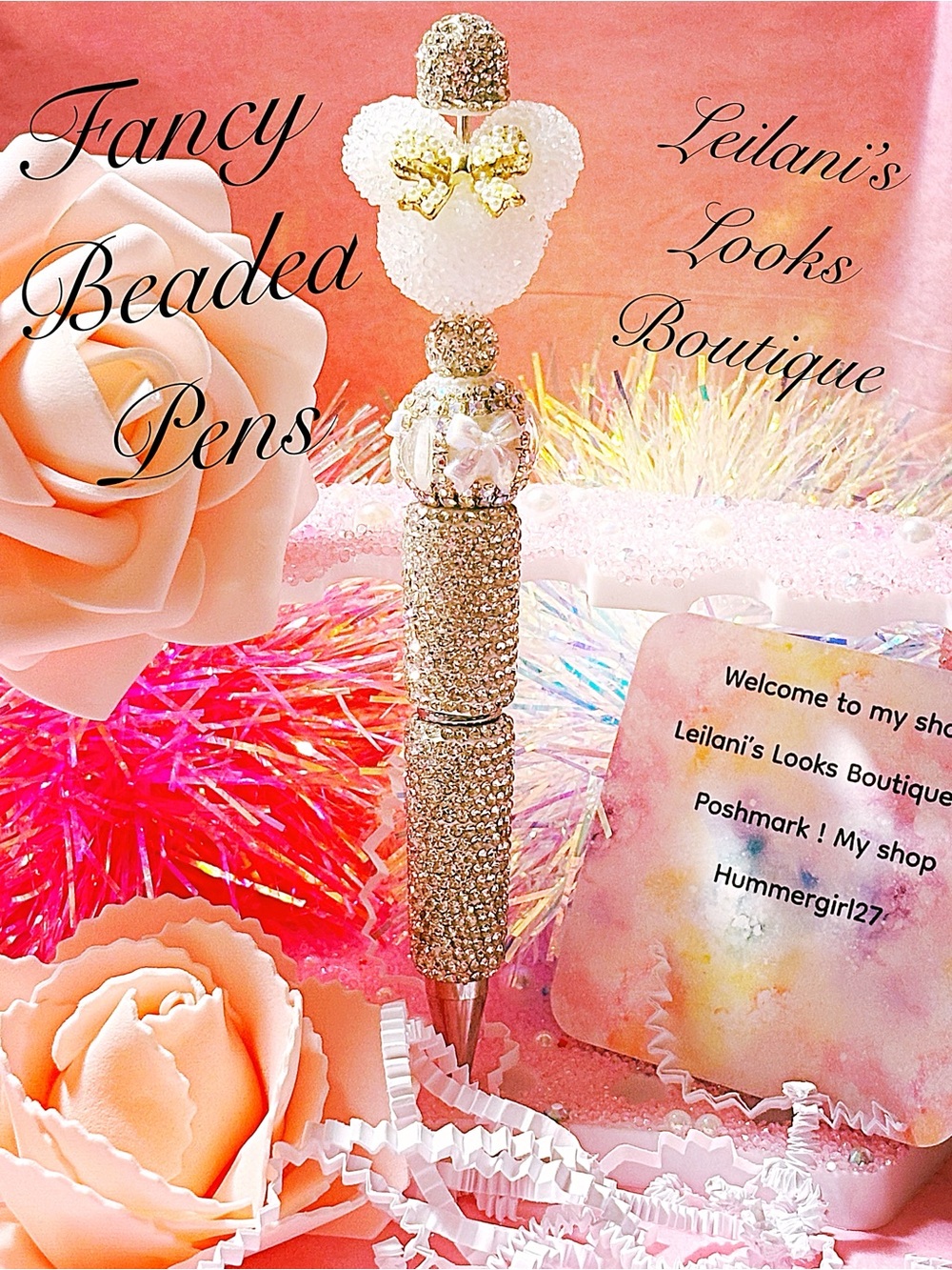 Gold Beaded Fancy Pen/ Fancy beaded Pen/gifts/white Minnie Mouse/